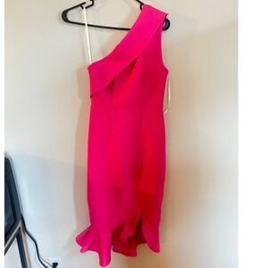 Unit Horse Womens Hot Pink One Shoulder Ruffle Hem Cocktail Midi Dress Small